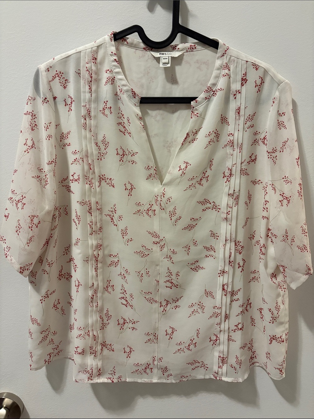 RW&CO. White Blouse with Red Sprig Print